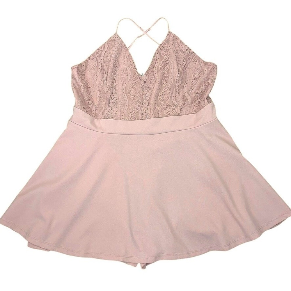 Love Tree Womens Lace Bodice Skort 2X Pink V-Neck Mini Jumpsuit